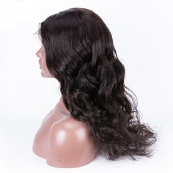 Lace Front Wig, Long Length, Loose Wavy, Color #1B (Off Black), Made With Remy Indian Human Hair