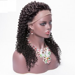 Lace Front Wig, Long Length, Deep Curly, Color #1B (Off Black), Made With Remy Indian Human Hair