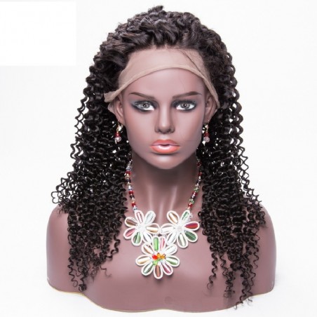 Lace Front Wig, Long Length, Deep Curly, Color #1B (Off Black), Made With Remy Indian Human Hair