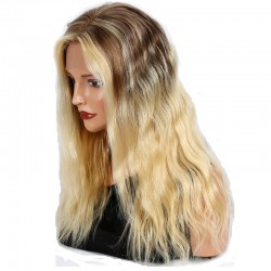 Lace Front Wig, Long Length, Body Wave, Ombre Color #4/613 (Dark Brown / Platinum Blonde), Made With Remy Indian Human Hair