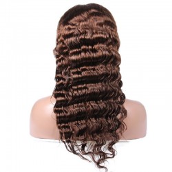 Lace Front Wig, Long Length, Deep Wavy, Color #2 (Darkest Brown), Made With Remy Indian Human Hair