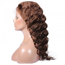 Lace Front Wig, Long Length, Deep Wavy, Color #2 (Darkest Brown), Made With Remy Indian Human Hair