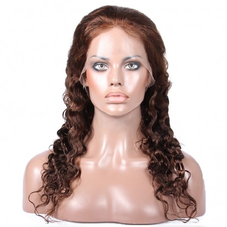 Lace Front Wig, Long Length, Deep Wavy, Color #2 (Darkest Brown), Made With Remy Indian Human Hair