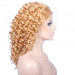 Lace Front Wig, Long Length, Deep Curly, Color #27 (Honey Blonde), Made With Remy Indian Human Hair