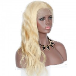 Lace Front Wig, Long Length, Body Wave, Color #613 (Platinum Blonde), Made With Remy Indian Human Hair