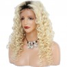 Lace Front Wig, Long Length, Deep Curly, Ombre Color #1B/60 (Off Black / Lightest Blonde), Made With Remy Indian Human Hair
