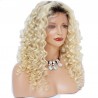 Lace Front Wig, Long Length, Deep Curly, Ombre Color #1B/60 (Off Black / Lightest Blonde), Made With Remy Indian Human Hair