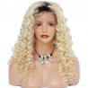 Lace Front Wig, Long Length, Deep Curly, Ombre Color #1B/60 (Off Black / Lightest Blonde), Made With Remy Indian Human Hair