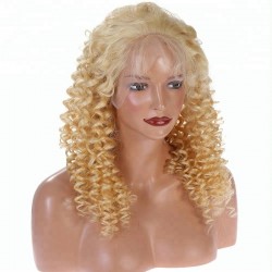 Lace Front Wig, Long Length, Deep Curly, Color #24 (Golden Blonde), Made With Remy Indian Human Hair