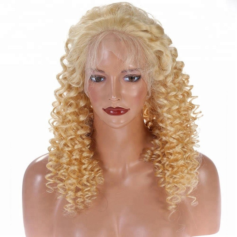 Lace Front Wig, Long Length, Deep Curly, Color #24 (Golden Blonde), Made With Remy Indian Human Hair