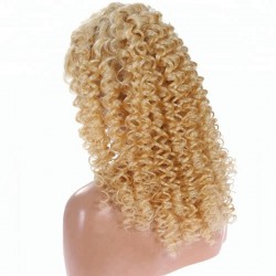 Lace Front Wig, Long Length, Deep Curly, Color #24 (Golden Blonde), Made With Remy Indian Human Hair