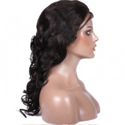 Lace Front Wig, Long Length, Natural Curly, Color #1B (Off Black), Made with Remy Indian Human Hair