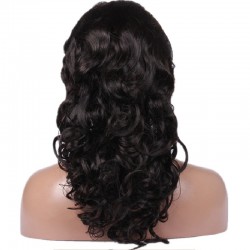 Lace Front Wig, Long Length, Natural Curly, Color #1B (Off Black), Made with Remy Indian Human Hair