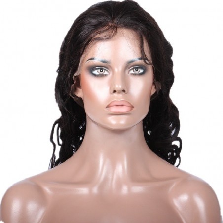 Lace Front Wig, Long Length, Natural Curly, Color #1B (Off Black), Made with Remy Indian Human Hair