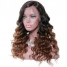 Lace Front Wig, Long Length, Curly, Ombre Color #1B/6 (Off Black / Medium Brown), Made With Remy Indian Human Hair