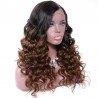 Lace Front Wig, Long Length, Curly, Ombre Color #1B/6 (Off Black / Medium Brown), Made With Remy Indian Human Hair