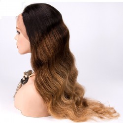 Full Lace Wig, Extra Long, Body Wave, Mix Color #1B/4/27 (Off Black / Dark Brown / Honey Blonde), Made With Indian Human Hair