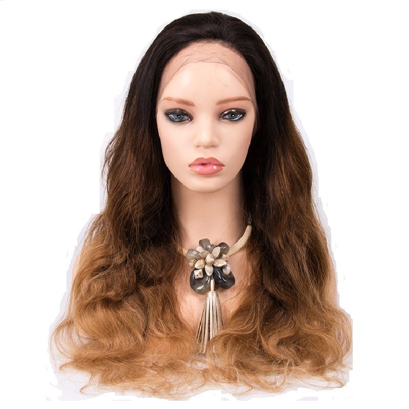Full Lace Wig, Extra Long, Body Wave, Mix Color #1B/4/27 (Off Black / Dark Brown / Honey Blonde), Made With Indian Human Hair