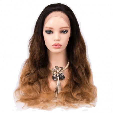 Full Lace Wig, Extra Long, Body Wave, Mix Color #1B/4/27 (Off Black / Dark Brown / Honey Blonde), Made With Indian Human Hair