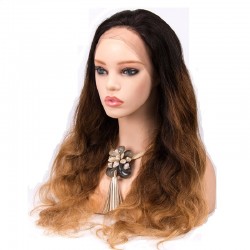 Full Lace Wig, Extra Long, Body Wave, Mix Color #1B/4/27 (Off Black / Dark Brown / Honey Blonde), Made With Indian Human Hair