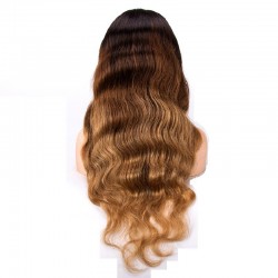 Full Lace Wig, Extra Long, Body Wave, Mix Color #1B/4/27 (Off Black / Dark Brown / Honey Blonde), Made With Indian Human Hair
