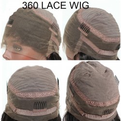 360° Lace Wig, Medium Length, Color #1B (Off Black), Made With Remy Indian Human Hair
