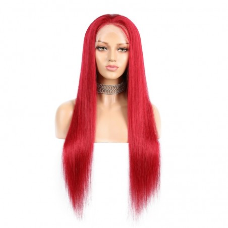360° Lace Wig, Extra Long Length, Color Red, Made With Remy Indian Human Hair