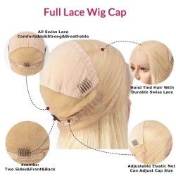 Full Lace Wig, Short Length, 10", Bob Cut, Color 613 (Platinum Blonde), Made With Remy Indian Human Hair