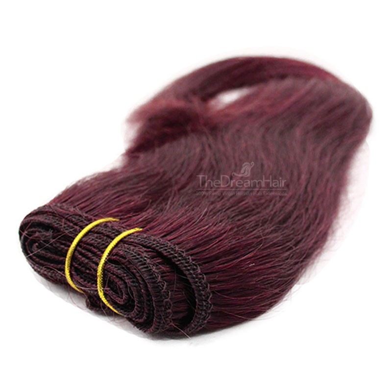 Weave Weft Hair Extensions, Straight, Color 99j (Burgundy), Made With Remy Indian Human Hair