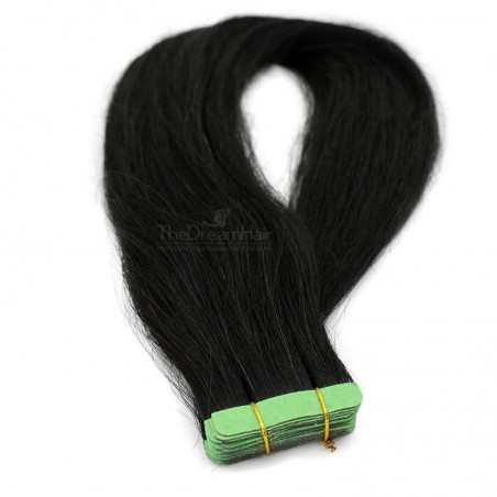 Tape-in Hair Extensions, Color #1 (Jet Black), Made With Remy Indian Human Hair
