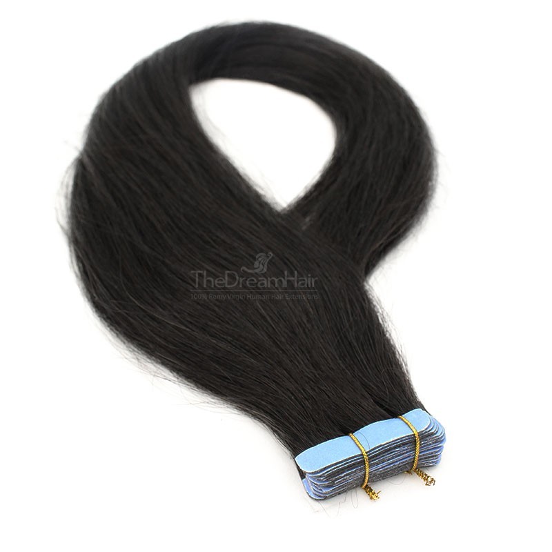Tape-in Hair Extensions, Color #1B (Off Black), Made With Remy Indian Human Hair
