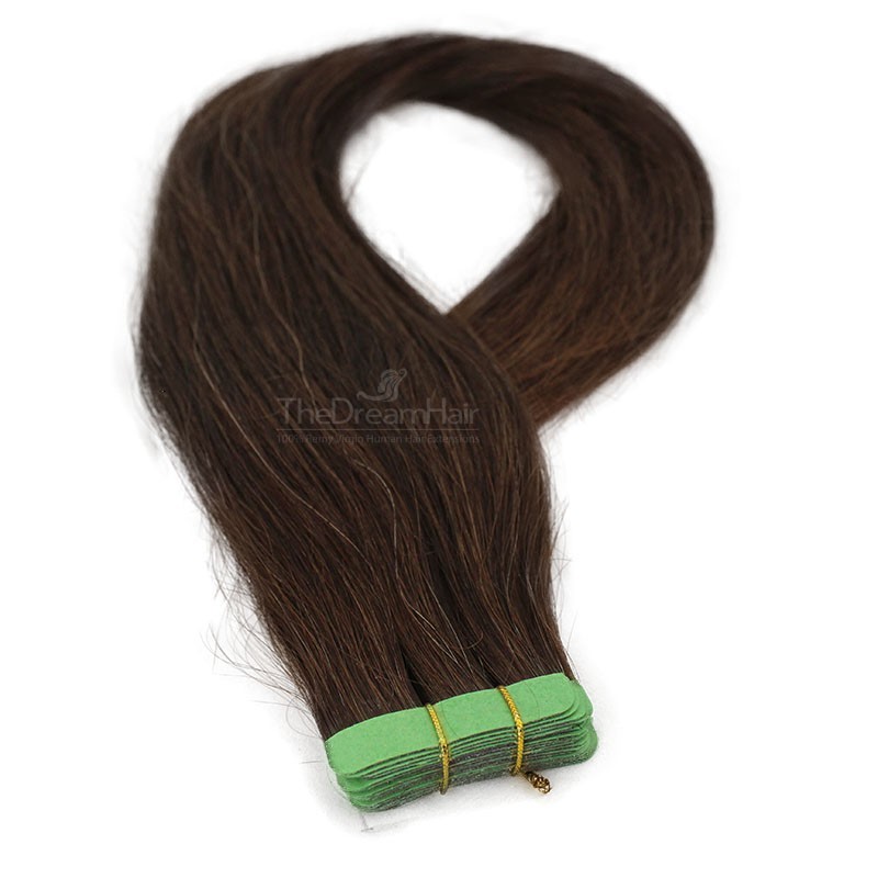 Tape-in Hair Extensions, Color #2 (Darkest Brown), Made With Remy Indian Human Hair