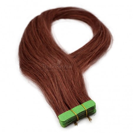 Tape-in Hair Extensions, Color 30 (Dark Auburn), Made With Remy Indian Human Hair