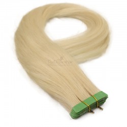 Tape-in Hair Extensions, Color 613 (Platinum Blonde), Made With Remy Indian Human Hair