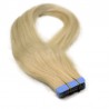 Tape-in Hair Extensions, Color #60 (Lightest Blonde), Made With Remy Indian Human Hair