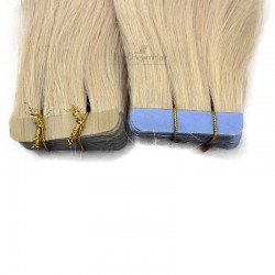 Tape-in Hair Extensions, Color #60 (Lightest Blonde), Made With Remy Indian Human Hair