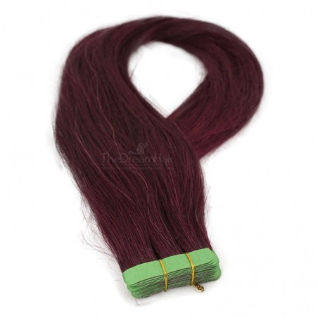 Tape-in Hair Extensions, Color #99j (Burgundy), Made With Remy Indian Human Hair