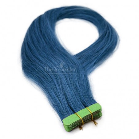 Tape-in Hair Extensions, Color Blue, Made With Remy Indian Human Hair