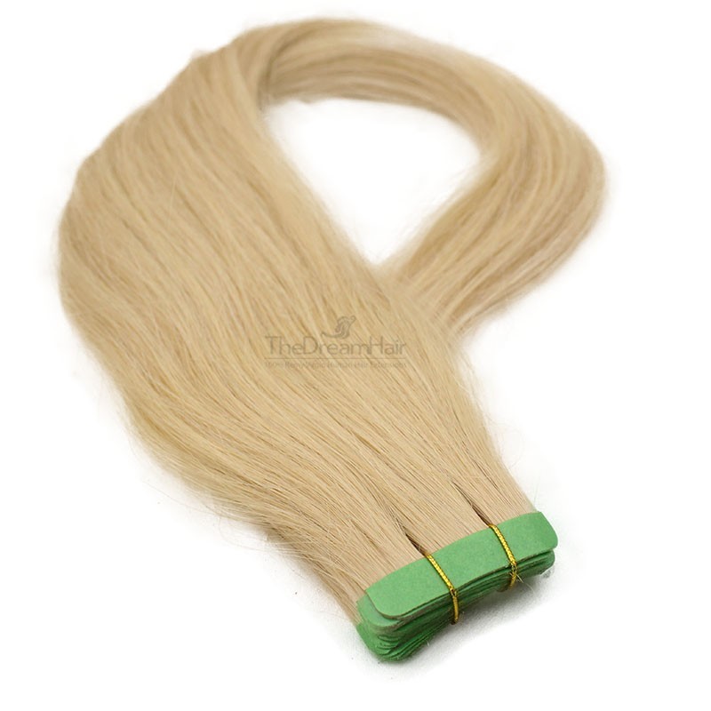 Tape-in Hair Extensions, Color 24 (Light Pale Blonde), Made With Remy Indian Human Hair
