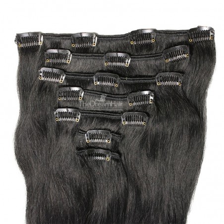 Set of 7 Pieces of Weft, Clip in Hair Extensions, Color #1 (Jet Black), Made With Remy Indian Human Hair