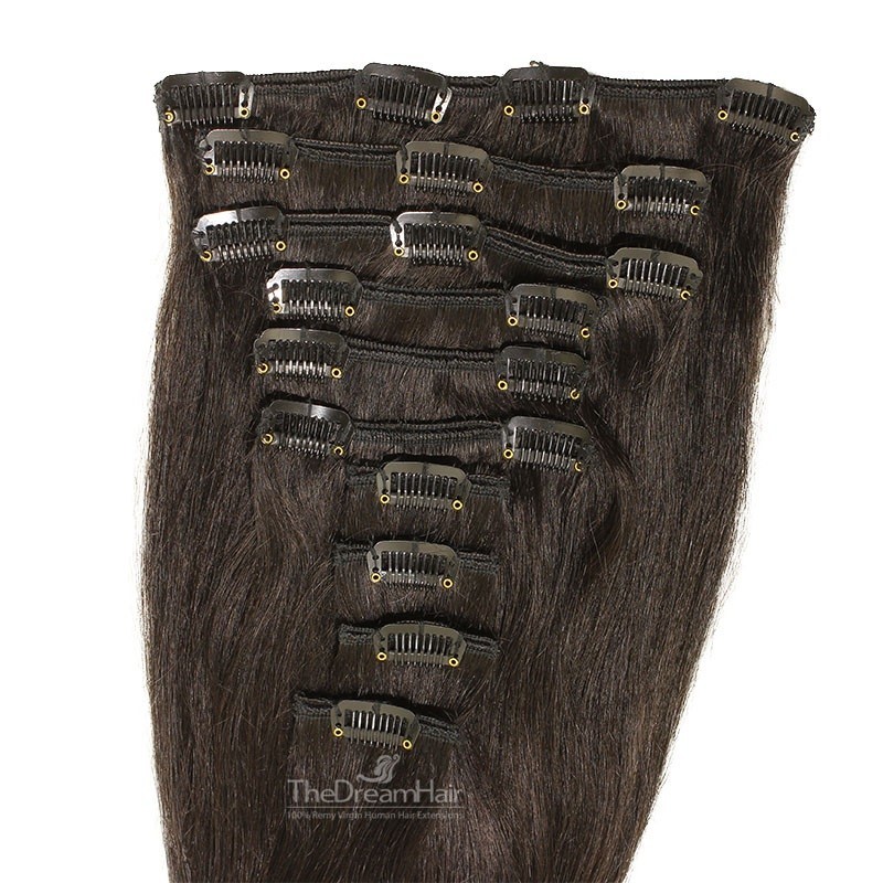 Set of 10 Pieces of Weft, Clip in Hair Extensions, Color #1B (Off Black), Made With Remy Indian Human Hair