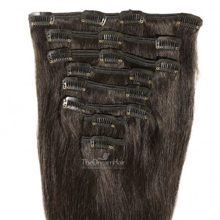 Set of 8 Pieces of Weft, Clip in Hair Extensions, Color #1B (Off Black), Made With Remy Indian Human Hair