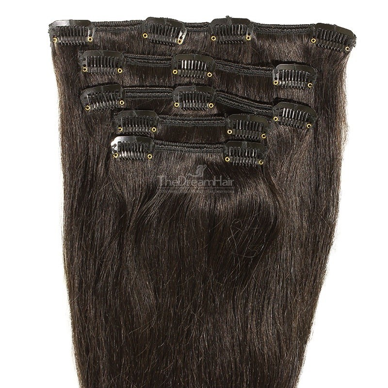 Set of 5 Pieces of Weft, Clip in Hair Extensions, Color #1B (Off Black), Made With Remy Indian Human Hair