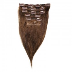 Set of 5 Pieces of Weft, Clip in Hair Extensions, Color #2 (Darkest Brown), Made With Remy Indian Human Hair