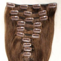 Set of 10 Pieces of Weft, Clip in Hair Extensions, Color #2 (Darkest Brown), Made With Remy Indian Human Hair