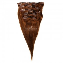 Set of 5 Pieces of Weft, Clip in Hair Extensions, Color #4 (Dark Brown), Made With Remy Indian Human Hair