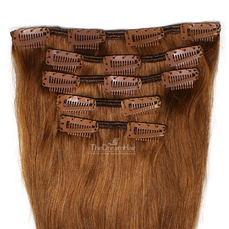 Set of 5 Pieces of Weft, Clip in Hair Extensions, Color #6 (Medium Brown), Made With Remy Indian Human Hair
