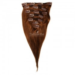 Set of 7 Pieces of Weft, Clip in Hair Extensions, Color #4 (Dark Brown), Made With Remy Indian Human Hair