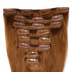 Set of 8 Pieces of Weft, Clip in Hair Extensions, Color #6 (Medium Brown), Made With Remy Indian Human Hair