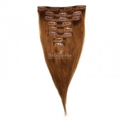 Set of 8 Pieces of Weft, Clip in Hair Extensions, Color #6 (Medium Brown), Made With Remy Indian Human Hair